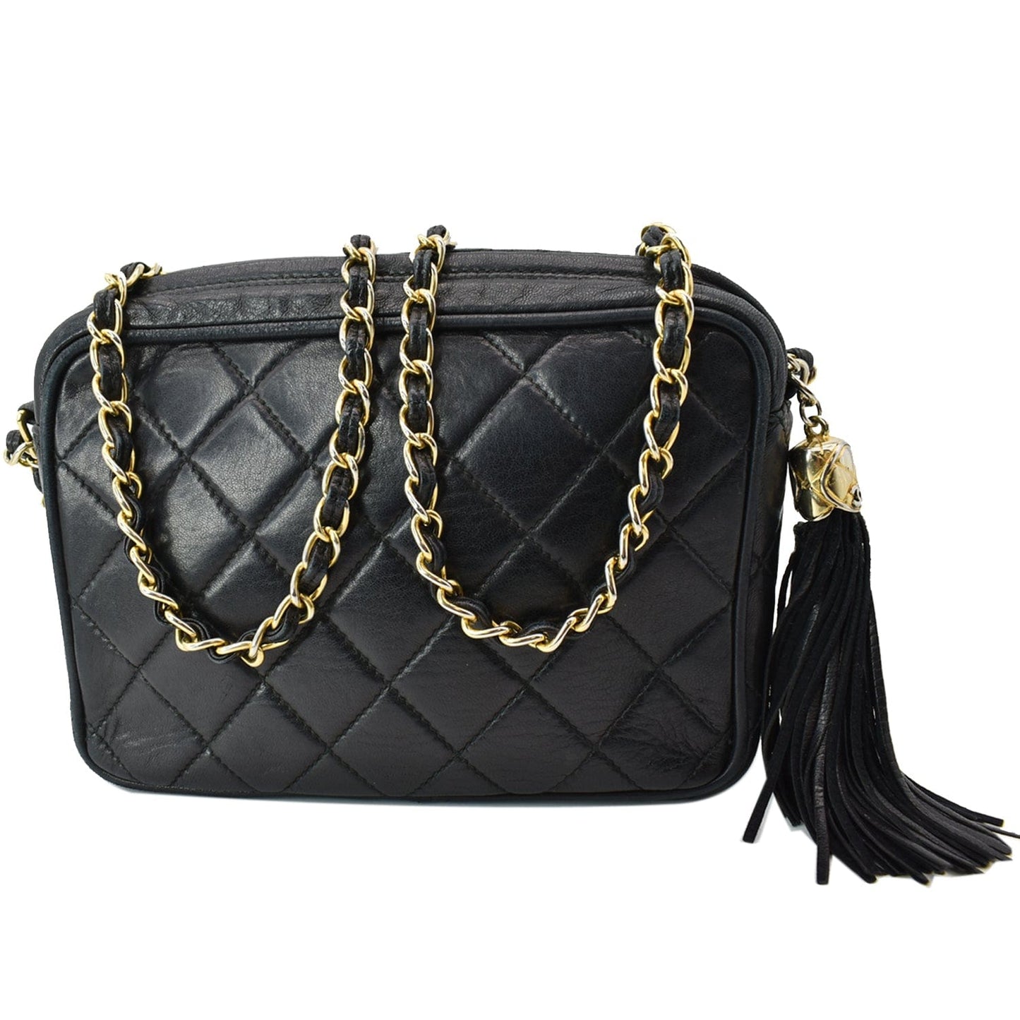 CHANEL Vintage Lambskin Leather Camera Shoulder Bag Black
