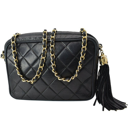 CHANEL Vintage Lambskin Leather Camera Shoulder Bag Black