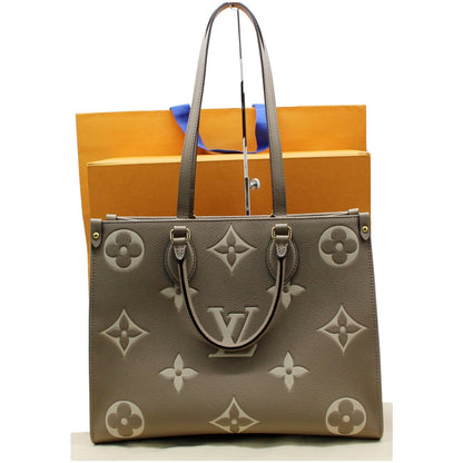 LOUIS VUITTON Onthego MM Giant Monogram Empreinte Shoulder Bag Tourterelle