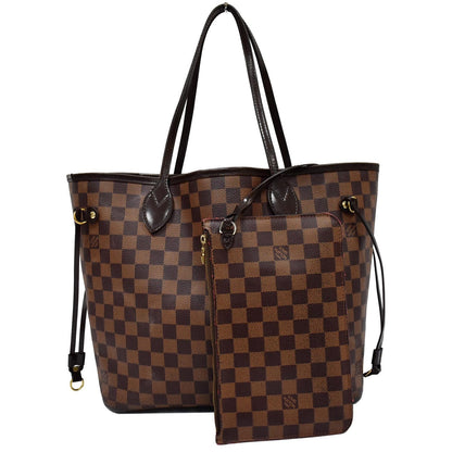 LOUIS VUITTON Neverfull MM Damier Ebene Tote Shoulder Bag Brown