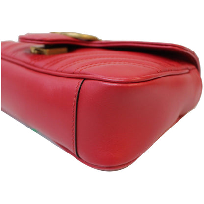 GUCCI GG Marmont Mini Leather Shoulder Crossbody Bag Red 446744