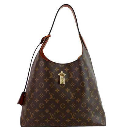 LOUIS VUITTON Flower Monogram Canvas Shoulder Hobo Bag Brown