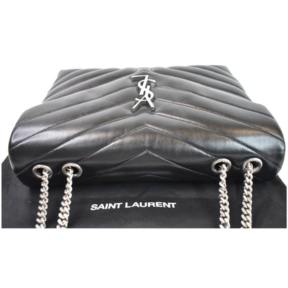 YVES SAINT LAURENT Medium Loulou Calfskin Matelasse Chain Shoulder Bag Black