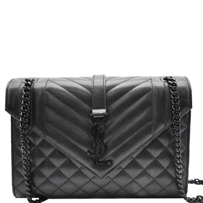 YVES SAINT LAURENT Envelope Mix Matelassé Chain Medium Leather Shoulder Bag Black