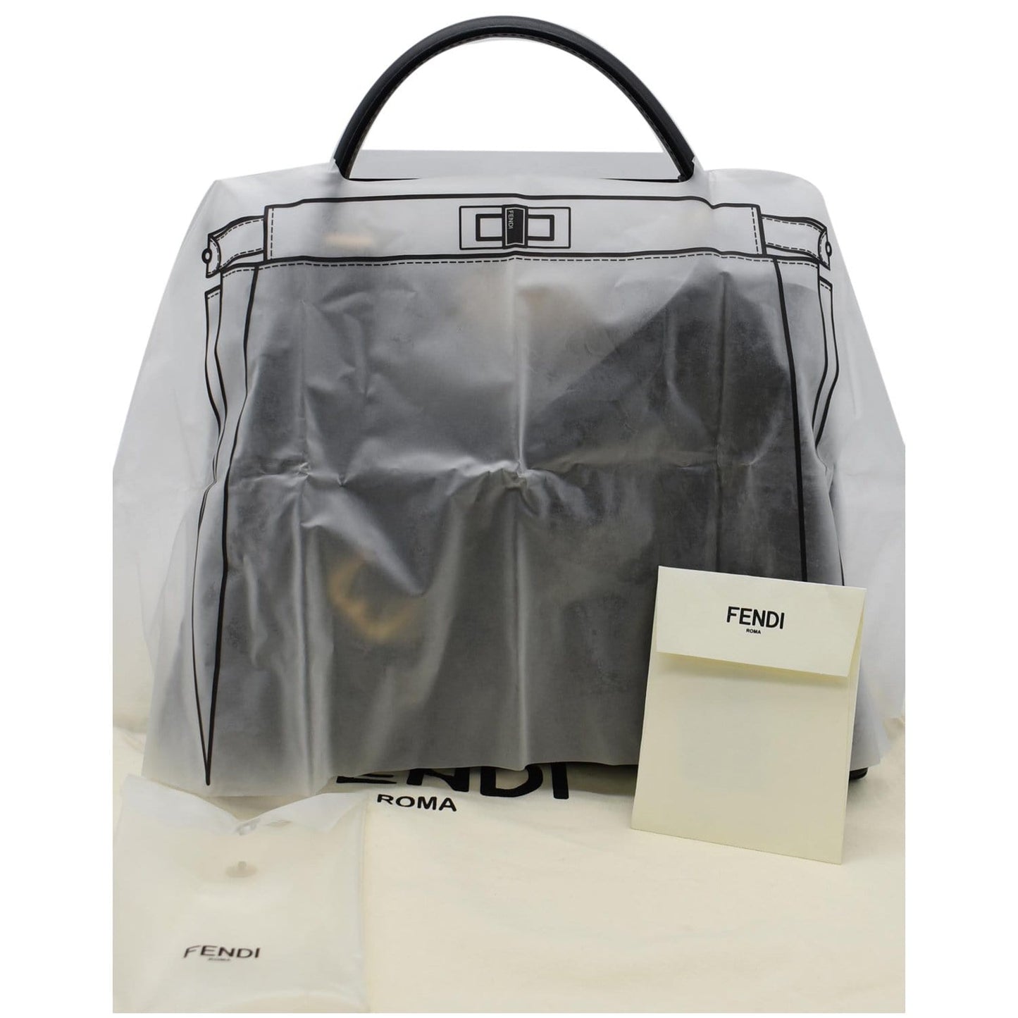 FENDI Peekaboo Medium Whipstitch Leather Satchel Shoulder Bag Black