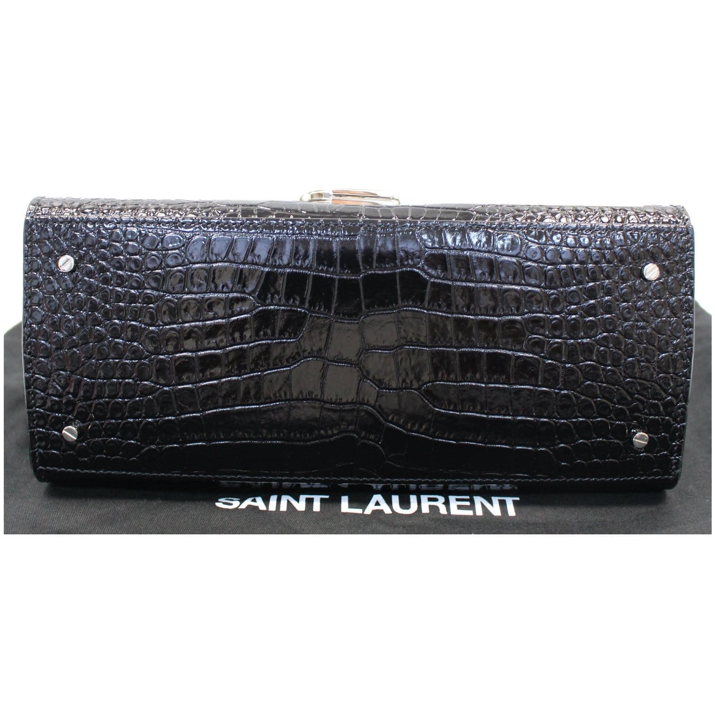 YVES SAINT LAURENT Cassandra Top Handle Embossed Shoulder Bag Black