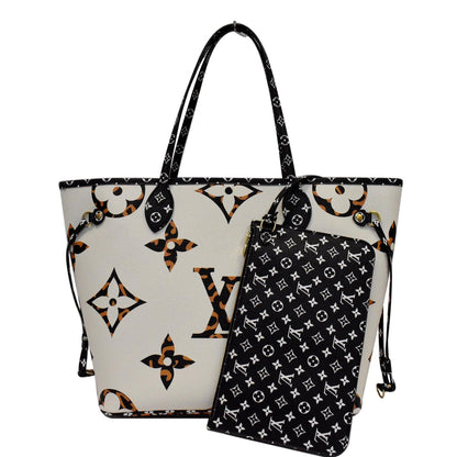 LOUIS VUITTON Neverfull MM Monogram Jungle Shoulder Bag Ivory/Orange