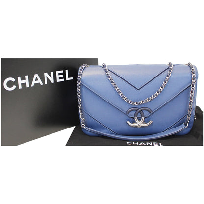 CHANEL CC Chevron Flap Shoulder Crossbody Bag Blue