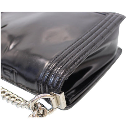 CHANEL Large Boy Glazed Calfskin Leather Shoulder Bag Black