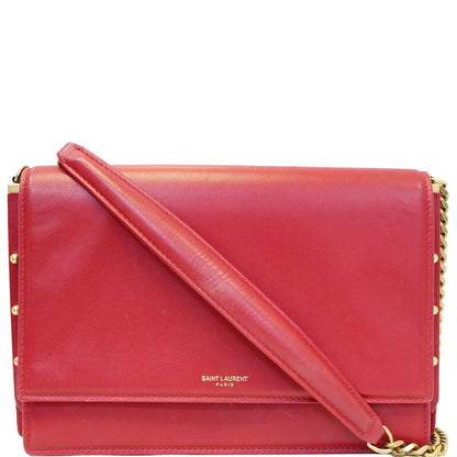 YVES SAINT LAURENT Zoe Lambskin Leather Shoulder Bag Red
