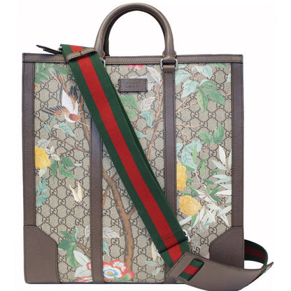 GUCCI GG Supreme Monogram Tian Print Tote Shoulder Bag Maple Brown 406387
