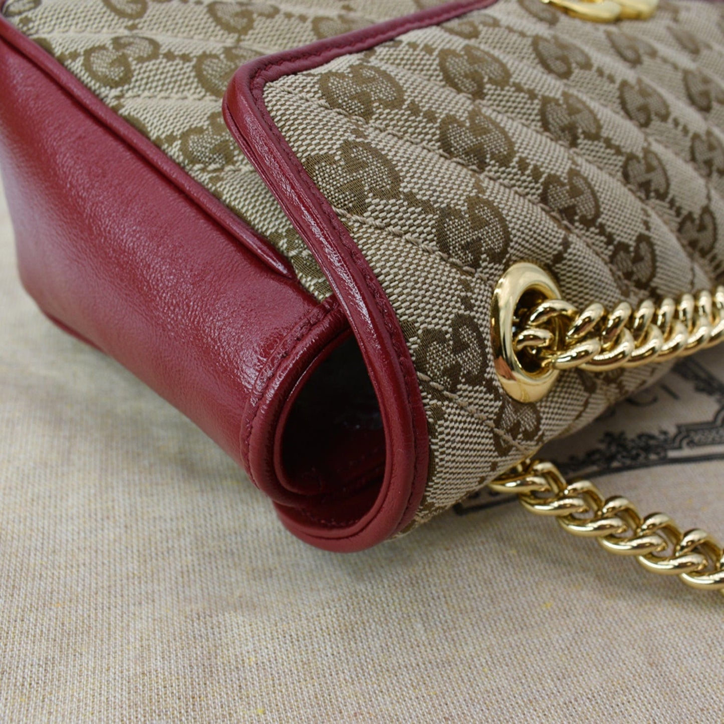 GUCCI GG Marmont Small Matelasse Canvas Shoulder Bag Beige 443497