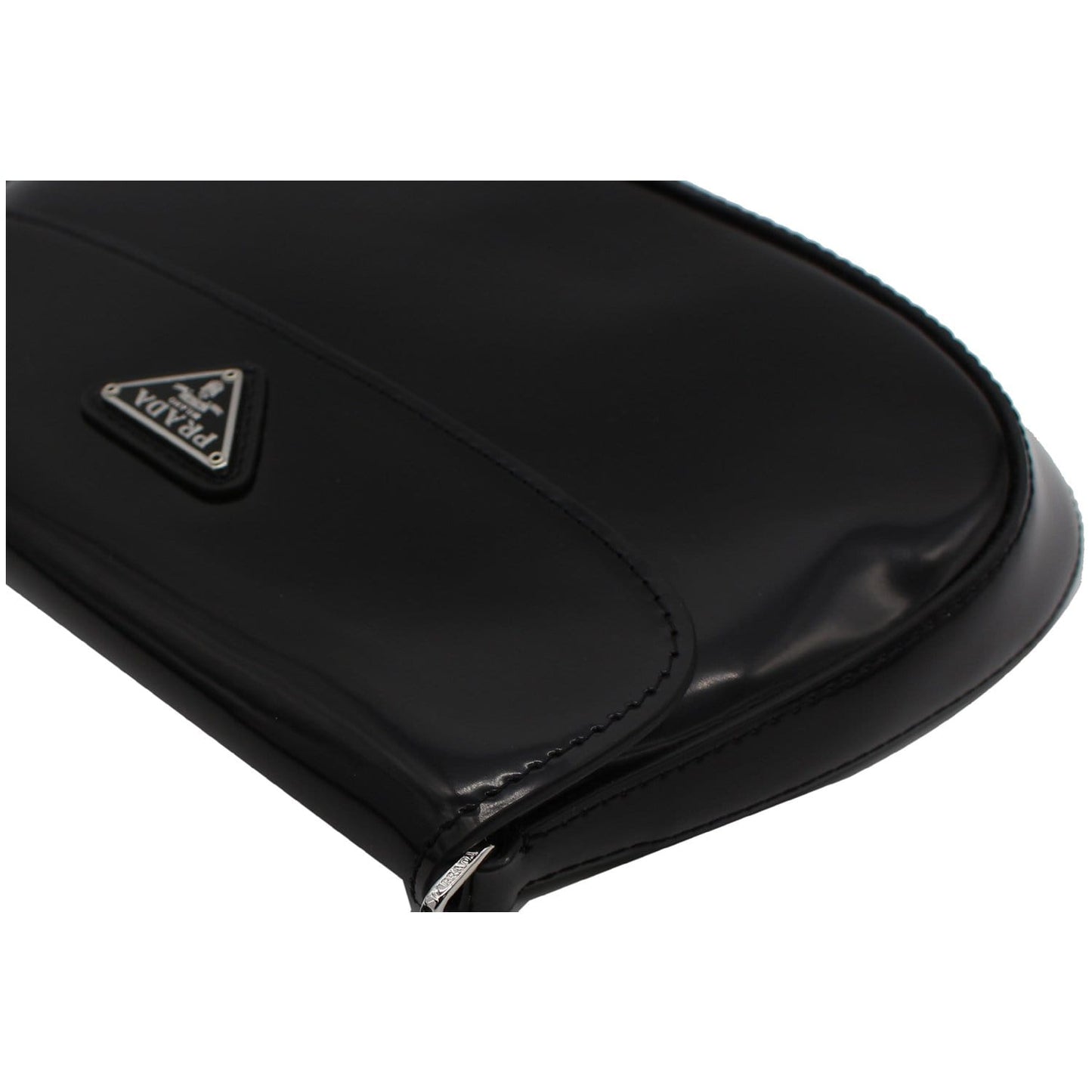 PRADA Cleo Brushed Leather Shoulder Bag Black