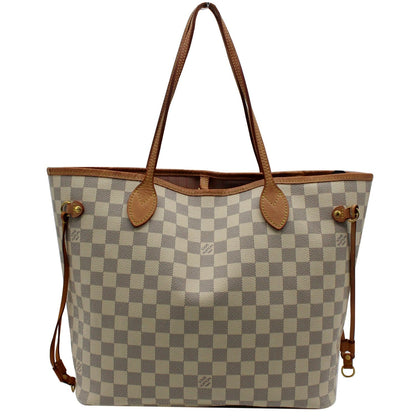 LOUIS VUITTON Neverfull MM Damier Azur Tote Shoulder Bag White
