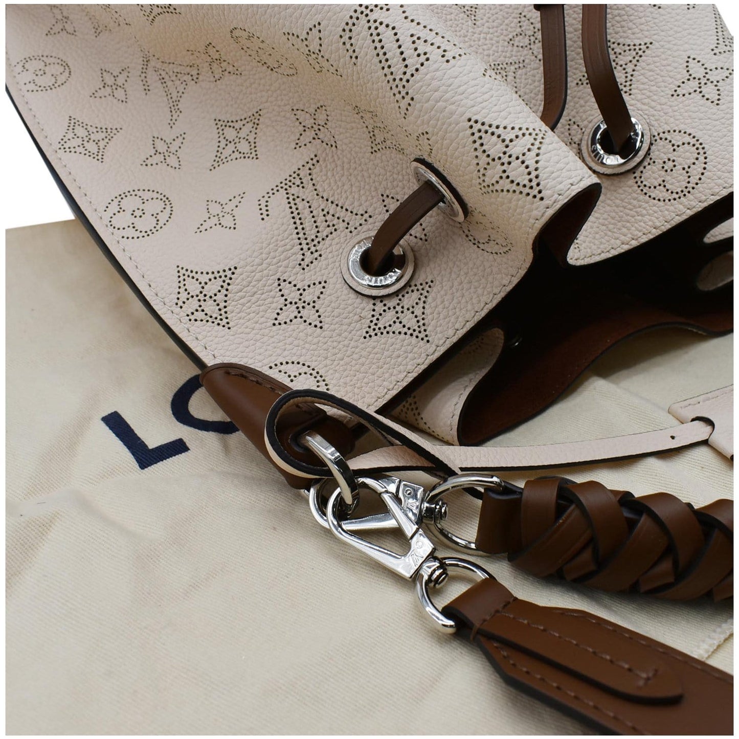 LOUIS VUITTON Muria Mahina Perforated Leather Shoulder Bag Cream