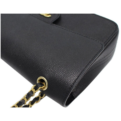 CHANEL Classic Pure Caviar Medium Double Flap Leather Shoulder Bag Black