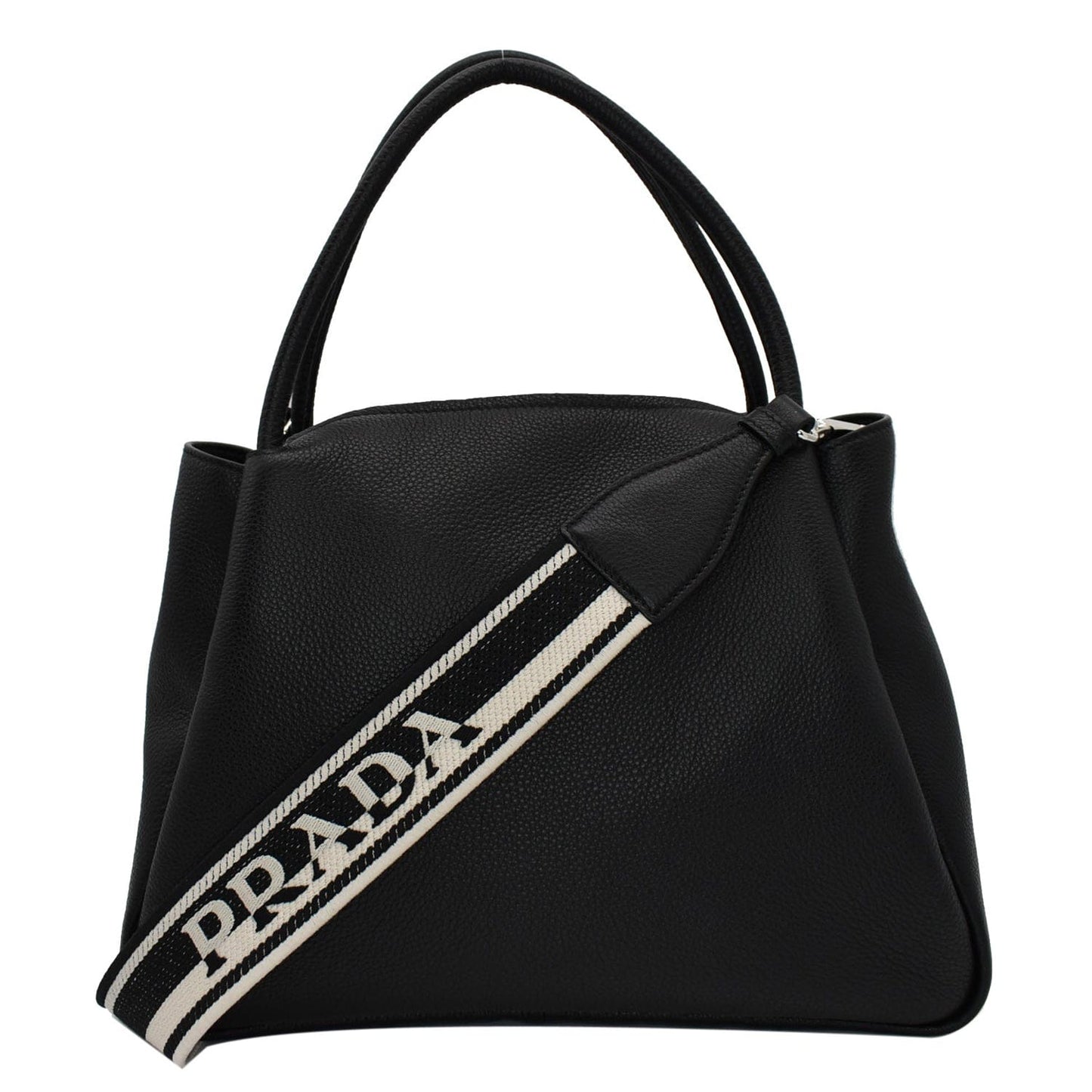 PRADA Flou Large Leather Shoulder Bag Black