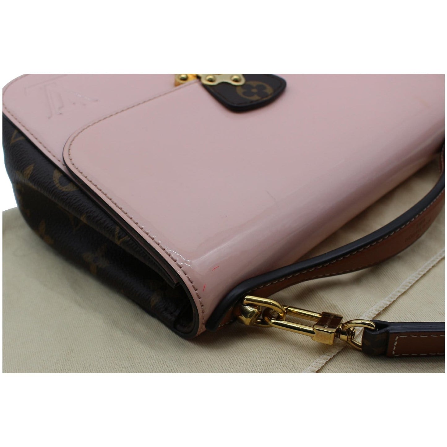 LOUIS VUITTON Cherrywood BB Patent Leather Shoulder Bag Rose Ballerine