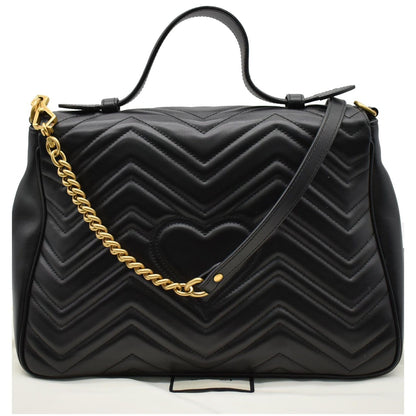 GUCCI GG Marmont Medium Matelasse Leather Top Handle Shoulder Bag Black 498109