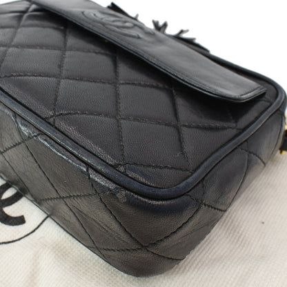 CHANEL Vintage Lambskin Leather Camera Shoulder Bag Black