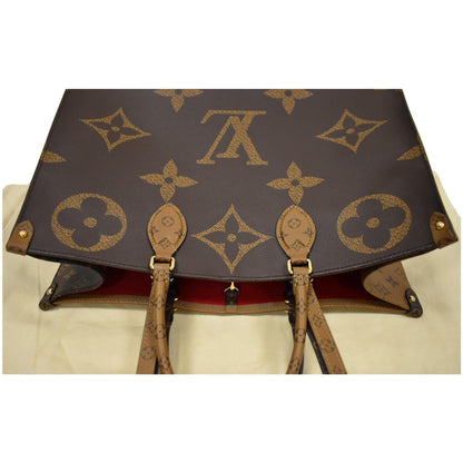 LOUIS VUITTON Onthego GM Reverse Monogram Canvas Tote Shoulder Bag Brown