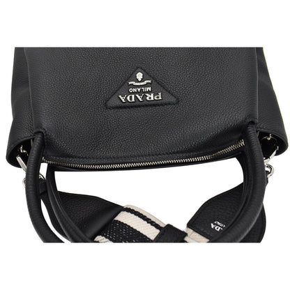 PRADA Flou Large Leather Shoulder Bag Black