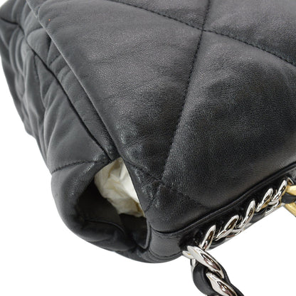 CHANEL 19 Large Flap Quilted Lambskin Leather Shoulder Bag Black