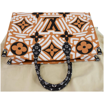 LOUIS VUITTON Onthego GM Crafty Monogram Giant Canvas Shoulder Bag Caramel