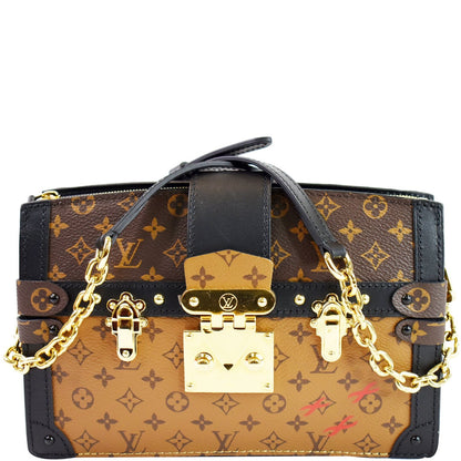 LOUIS VUITTON Petit Soft Malle Reverse Monogram Clutch Shoulder Bag Brown