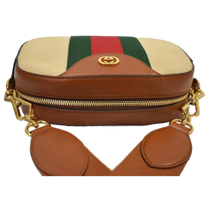 GUCCI Vintage Web Canvas Shoulder Bag Beige 575073