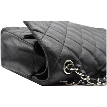 CHANEL Jumbo Double Flap Lambskin Leather Shoulder Bag Black