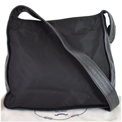 PRADA Nylon Leather Strap Shoulder Bag Black
