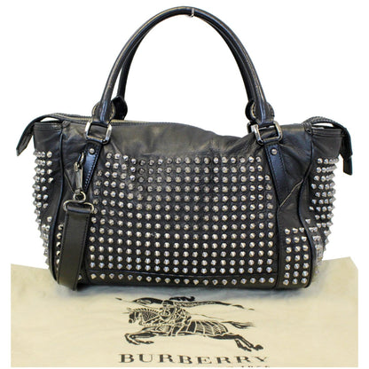 BURBERRY Studded Leather Satchel Shoulder Bag Black