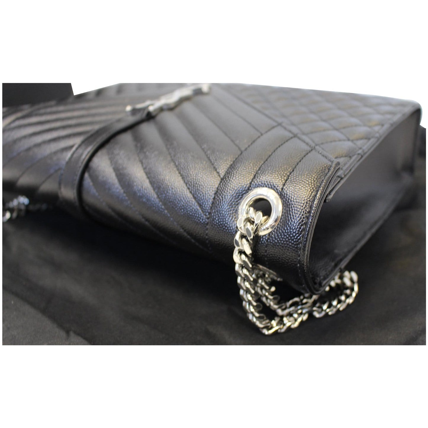 YVES SAINT LAURENT Envelope Large Matelasse Embossed Leather Shoulder Bag Black