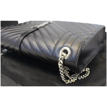YVES SAINT LAURENT Envelope Large Matelasse Embossed Leather Shoulder Bag Black
