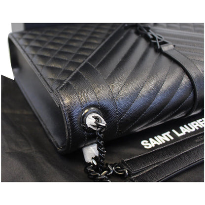 YVES SAINT LAURENT Envelope Large Matelasse Embossed Leather Shoulder Bag Black