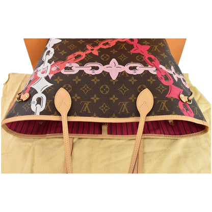 LOUIS VUITTON Bay Neverfull MM Monogram Canvas Shoulder Bag Fuchsia