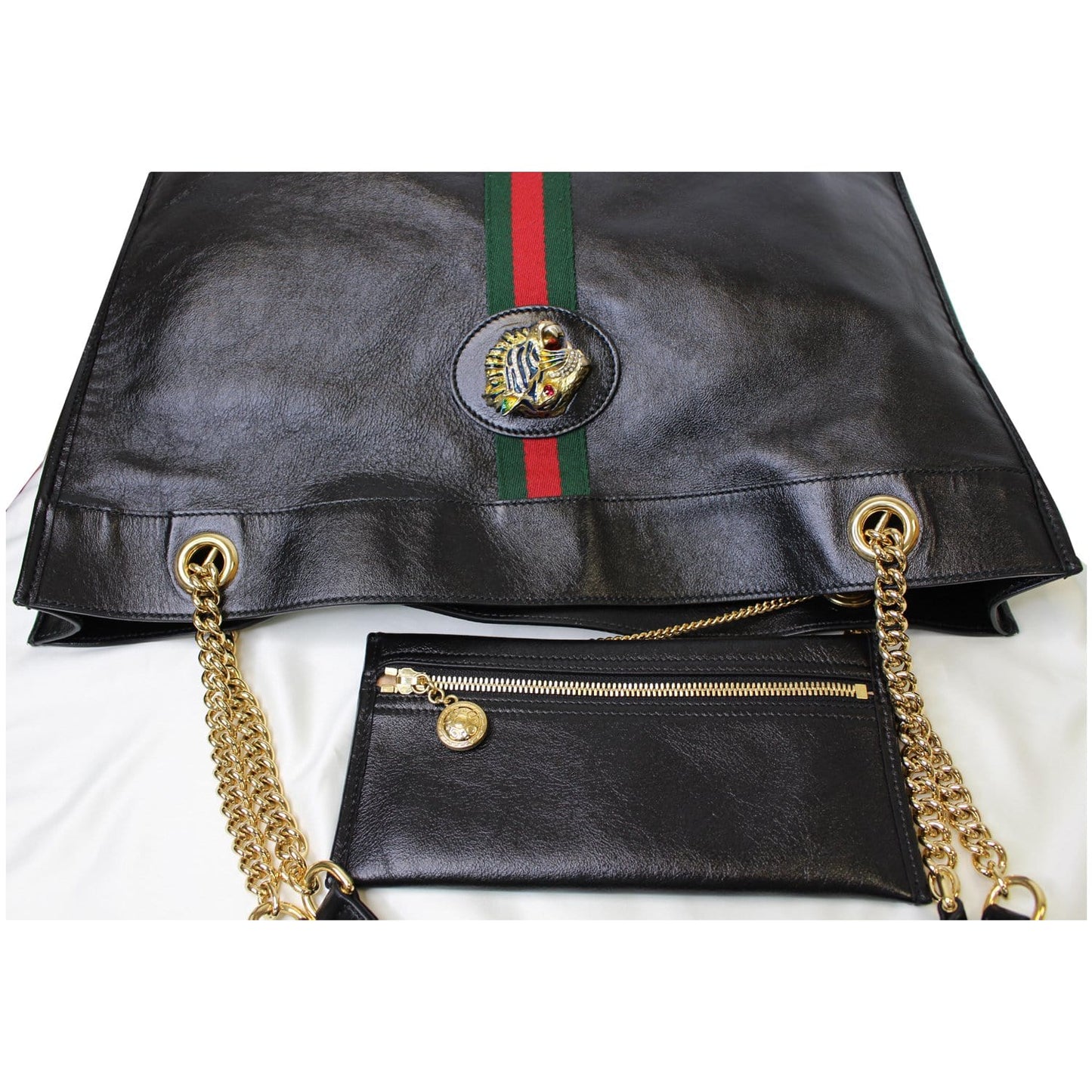 GUCCI Rajah Large Leather Tote Shoulder Bag Black 537219