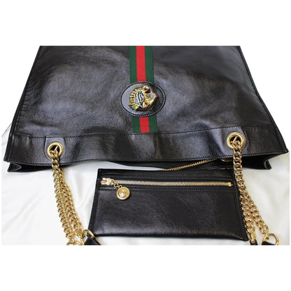GUCCI Rajah Large Leather Tote Shoulder Bag Black 537219
