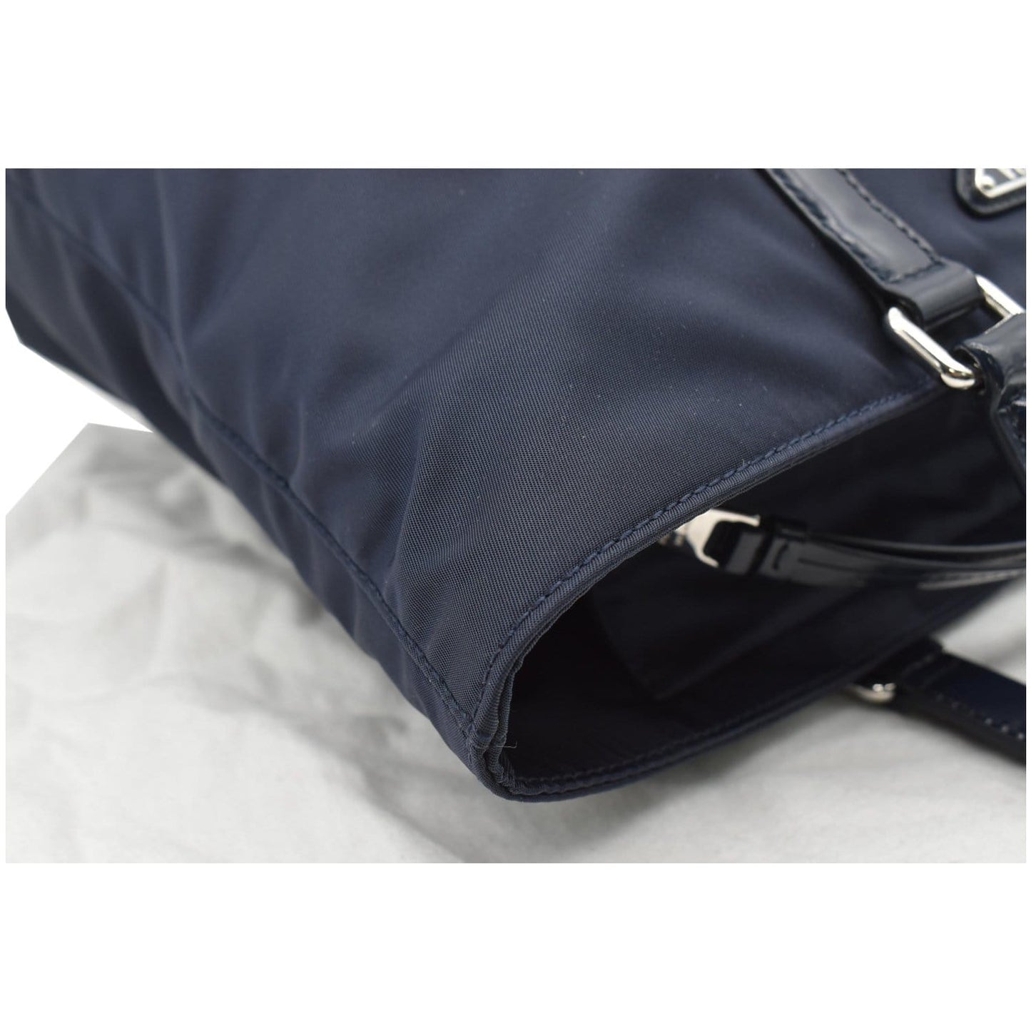 PRADA Nylon Leather Shopping Tote Shoulder Bag Dark Blue
