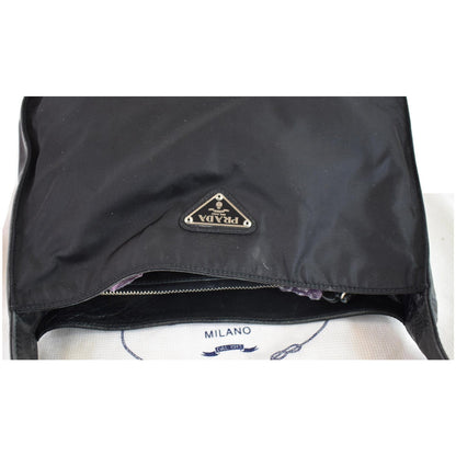 PRADA Nylon Leather Strap Shoulder Bag Black