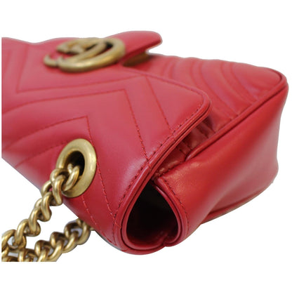 GUCCI GG Marmont Mini Leather Shoulder Crossbody Bag Red 446744