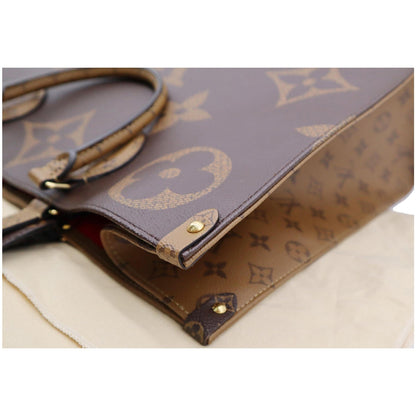 LOUIS VUITTON Onthego GM Reverse Monogram Canvas Tote Shoulder Bag Brown