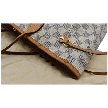 LOUIS VUITTON  Neverfull MM Damier Azur Tote Shoulder Bag White