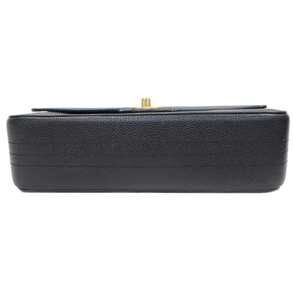 CHANEL Classic Pure Caviar Medium Double Flap Leather Shoulder Bag Black