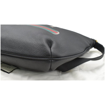 GUCCI Half Moon Logo Calfskin Leather Hobo Shoulder Bag Black 523588