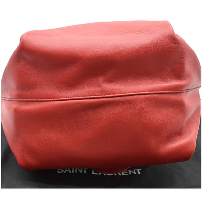 YVES SAINT LAURENT Teddy Lambskin Leather Bucket Shoulder Bag Red