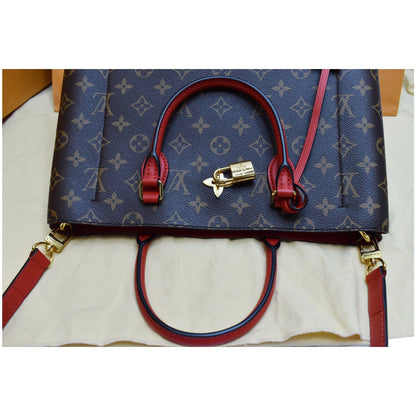 LOUIS VUITTON  Flower Monogram Canvas Tote Shoulder Bag Brown/Red