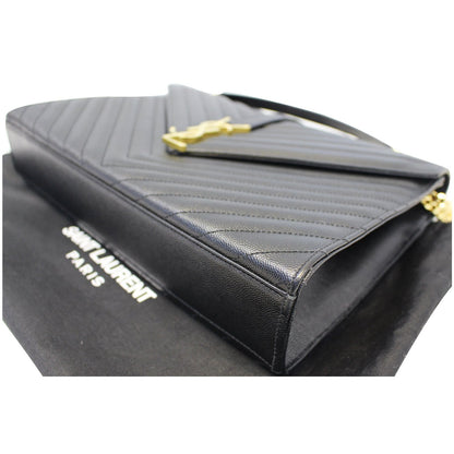 YVES SAINT LAURENT Large Envelope Grain De Poudre Chain Shoulder Bag Black