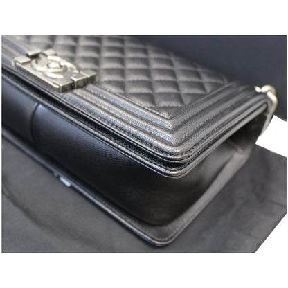 CHANEL Medium Boy Quilted Caviar Leather Shoulder Bag Black
